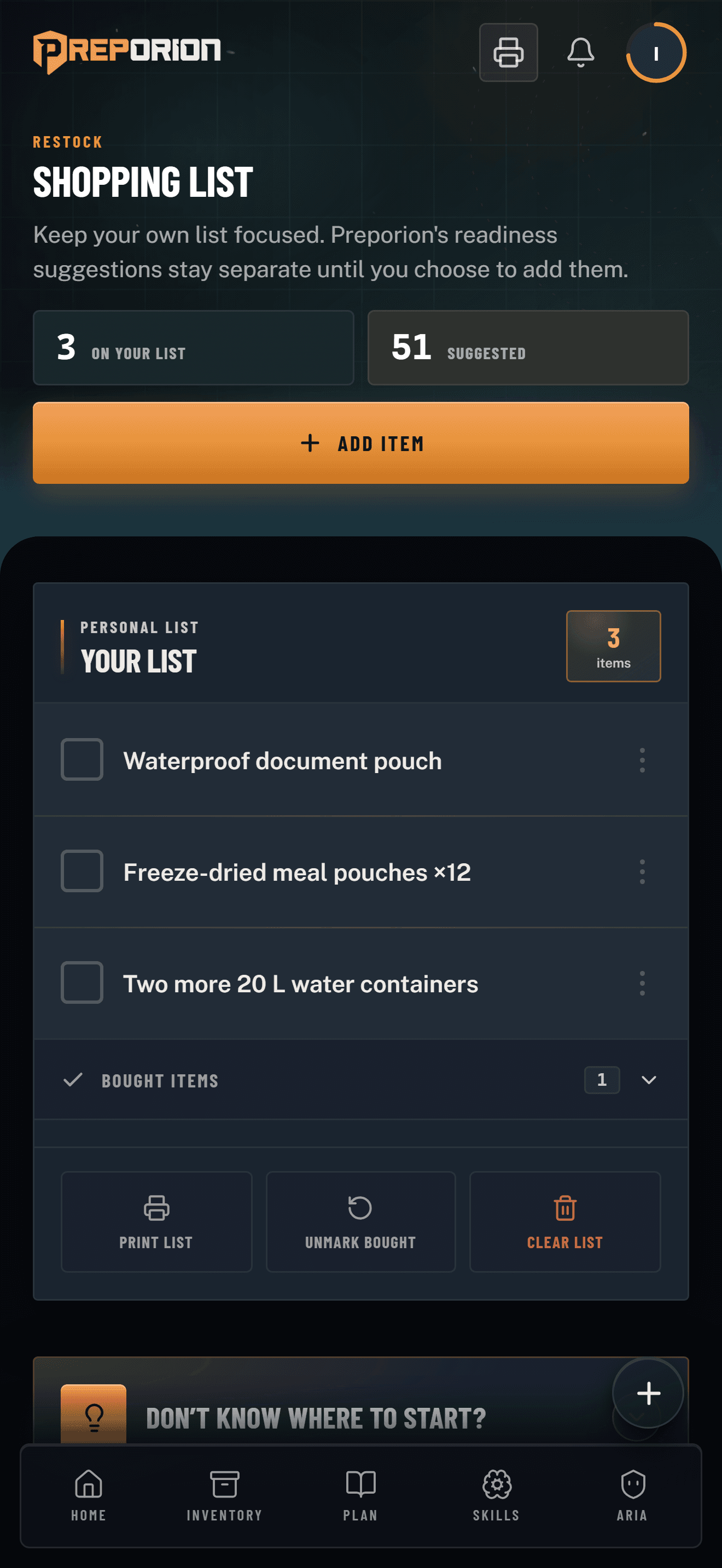 Preporion shopping list generated from supply gaps